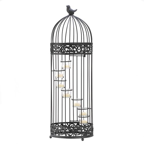 Accent Plus Zingz & Thingz French Country Collection Metal Tealight Candle Holder Stand, 9x9x28, Birdcage Staircase
