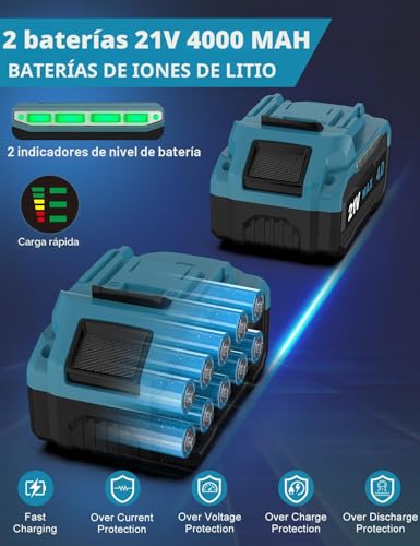 Amoladora angular para evitar cortes con cables DURFICST DAG310 con baterías de 21V 4Ah 5