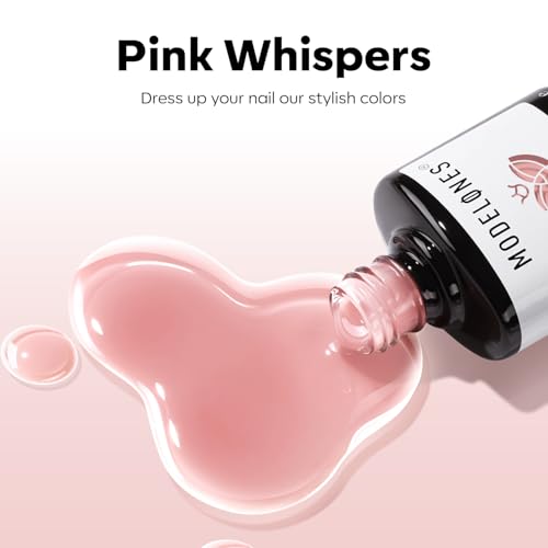 Image of modelones Pink Gel Nail Polish Nude Pink Nail Polish Jelly Sheer Natural Translucent Soak Off U V Gel Clean Girl Valentine Nails for Women Nail Art French Tip Manicure 15 ML