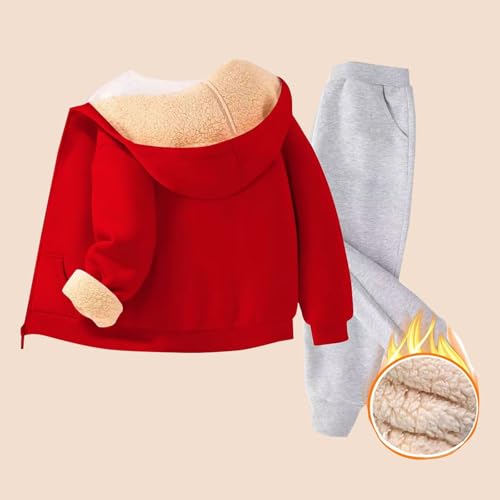 Boys Girls Fleece-Lined Jogging Set 2 Piece Zip up Thick Hoodies Sweatpants Outfits Kids Winter Padded Warm Clothes4