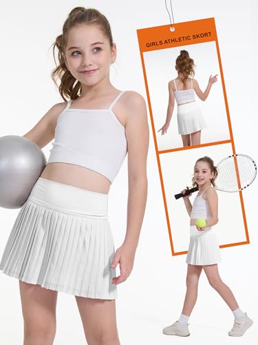 Girls Pleated Tennis Skirts with Shorts Pockets Elastic Waisted Golf Skirt Kids Athletic Skorts for Sport Running4