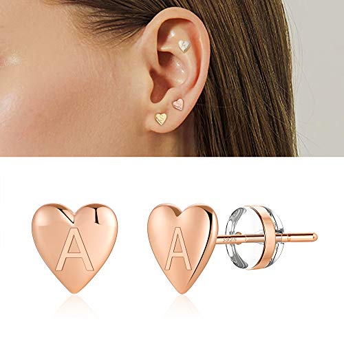 Heart Initial Stud Earrings for Girls - S925 Sterling Silver Post 14K Gold Plated Dainty Letter Earrings Hypoallergenic Little Initial Earrings for Women Girls Sensitive Girls Earrings4