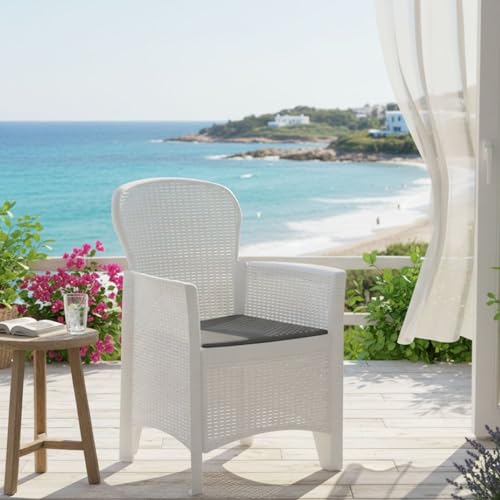 Dmora - Sedia da esterno Como, Seduta da giardino, Poltrona outdoor effetto rattan, 100% Made in Italy, 59x57h85 cm, Bianco