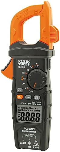 Klein Tools CL700 Autoranging Digital Clamp Meter, TRMS 600Amp, AC/DC Volts, Current, LoZ, Continuity, Frequency, NCVT, Temp, More, 1000V