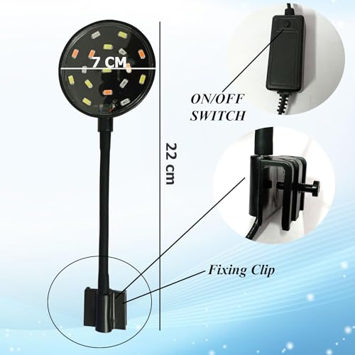 Image of JAINSONS PET PRODUCTS Multicolor Mini Clip Lamp | 7W Aquarium Light | Huayao HY-130R Adjustable Clip-On Lamp for Fish Tank (Pack of 1)