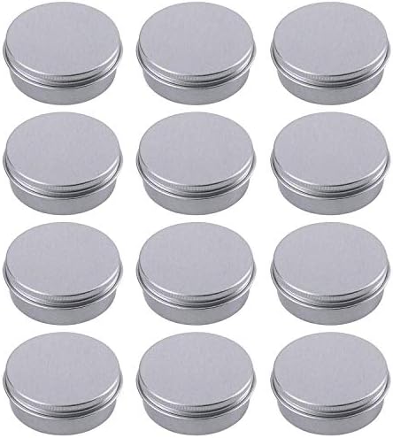1 Ounce Aluminum Tin Jar Refillable Containers 30ml Aluminum Screw Lid Round Tin Container Bottle for Cosmetic ,Lip Balm, Cream, 12 Pack.