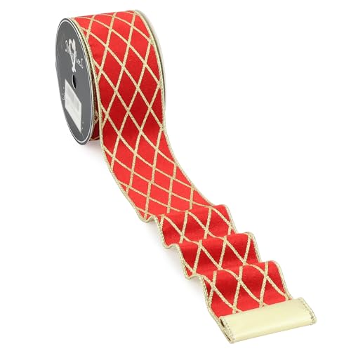 MAYREEL Red and Gold Velvet Wired Ribbon 2.5 Inch 10 Yards