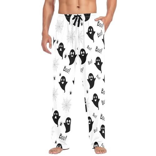 Black Spirits Pattern Men's Cotton Pajama Pants with Pockets and Drawstring Comfortable and Stylish,S