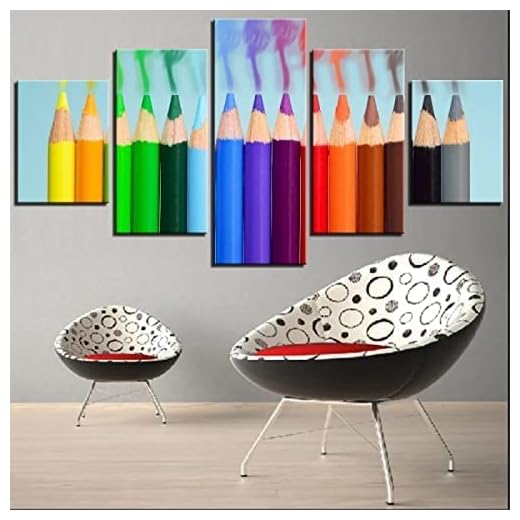 Cuadro Sobre Impresión Lienzo 5 Piezas Portafolio De Lápices De Colores Sin Marco 150 X 80 Cm,Moderno Cuadro En Lienzo 5 Piezas Salón De Hogardecoracion De Pared Hd Mural Moderno Decoración Hogareña