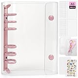 GOKEI A6サイズ 透明バインダー シール手帳 ミニ 【バインダー×1個 リフィル×20枚 チャック付きポケット×2枚 下敷き×2枚】プリ帳 カードスリーブ はがせる ポケットサイズ 女の子 ピンク