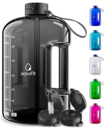 AQUAFIT Trinkflasche 2,3 Liter mit Strohhalm - Halbe Gallone Trinkflasche - Fitness & Sport - 100% BPA-frei, Kunststoff, 2 Deckel, Zylindrisch, Wiederverwendbar, 14x18 cm