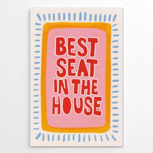 Funny Bathroom Canvas Wall Art Prints Best Seat in the House Typography Poster Red Bold Painting Pictures Trendy Cheeky Wall Decor for Bathroom Dorm 12x16inch Unframed
