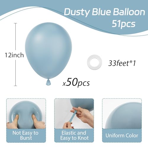 Image of Dusty Blue Balloons 12 inch, Blue Latex 50pcs Party Balloons | Bridal Shower, Gender Reveal, Baby Shower, Birthday Party Decorations