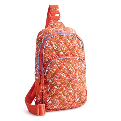 Vera Bradley Women's Premium Cotton Lorman Sling Backpack – Crossbody Purse for Travel – Wildflower Sprigs