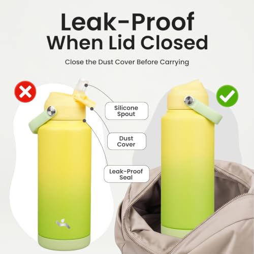 Image of Konokyo 32 oz Insulated Stainless Steel Sports Water Bottle with Straw Lid