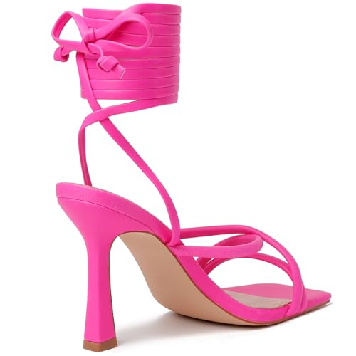 Image of Mostrin Womens Sandals Strappy Heels for Women Lace Up Square Open Toe Heels Tie Up High Heeled Sandals for Prom, Party, Daily Wear