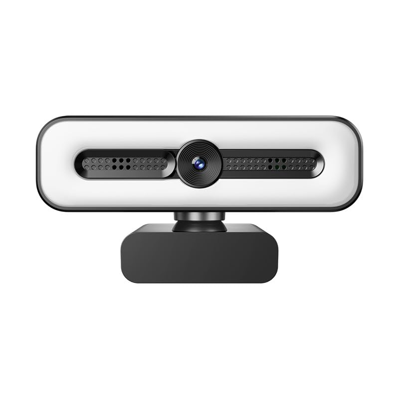4K UHD Ring Light Webcam for PC 1080P Web Camera with Dual AI Noise-Cancelling Mics Auto Light Correction