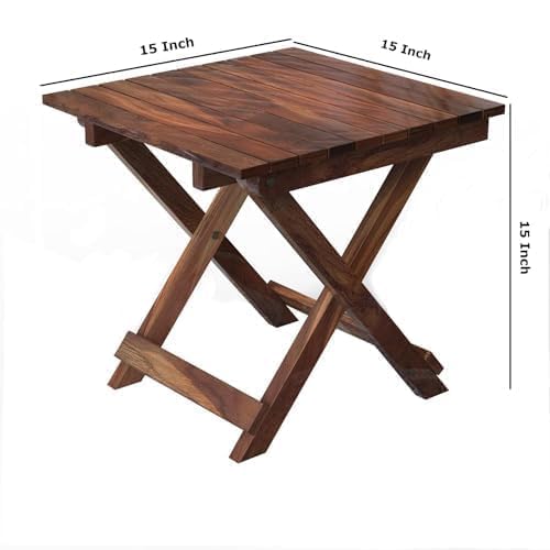 Image of Patio Folding Wooden Coffee & Tea Table, Outdoor Square Portable End Desk for Picnic, Camping, Dining, Balcony and Garden Bistro Side Table, 15x15x15 Inches