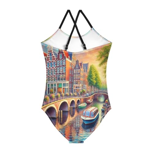 Ship Canal Trees Girls Swimsuit Bathing Suit Summer Beach Swimwear One Piece Swimsuits2