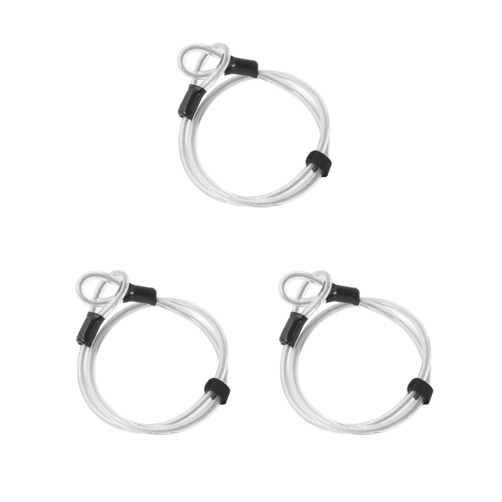 Juego de 3 cables de acero para bicicleta, 12 mm, cable de acero recubierto de vinilo de seguridad con extremo de bucle, color blanco