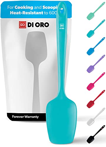 DI ORO Silicone Spoon Spatula - Forever Warranty - 600°F Heat-Resistant Large Silicone Spoonula Scraper - BPA Free Nonstick Cookware Safe Rubber Kitchen Utensil for Baking, Cooking, & Mixing (Teal)