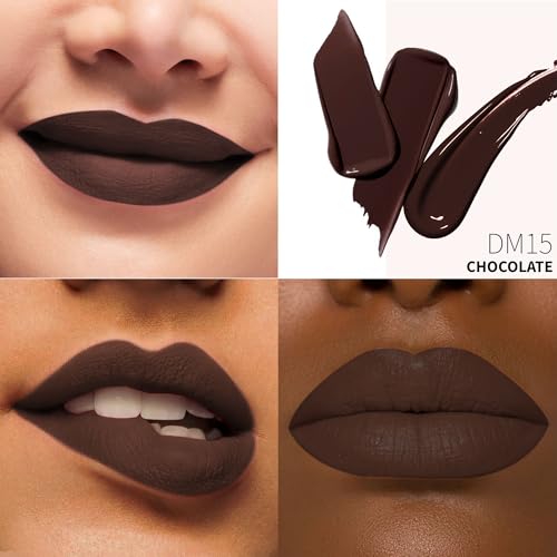Depuplum Dark Brown Lipstick Matte for Women Color Stay Long Lasting Lipstick Smudgeproof Liquid Lipsticks Cruelty Free Lip Color, DM15 Chocolate