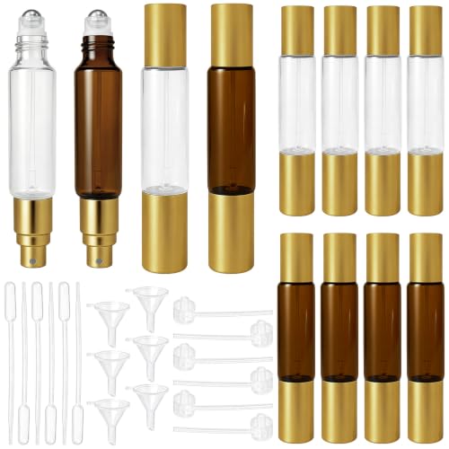 12 Pcs Double Ended 2-in-1 Perfume Roller & Spray Bottle,10ml Amber Glass Refillable Leakproof Travel Atomizer with Dual Head Roller Ball & Fine Mist Sprayer for Perfume,Cologne,Essential Oils by Generic - Used condition - US$13.09