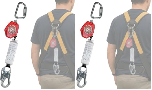 Image of AFP Demon 6 Foot Single Web Leg Self Retracting Lifeline Safety Yoyo, Shock Pack Absorber, Steel Snap Hook & Steel Carabiner Fall Protection Arrest Limiter SRL | OSHA & ANSI Rated (Pack of 2)