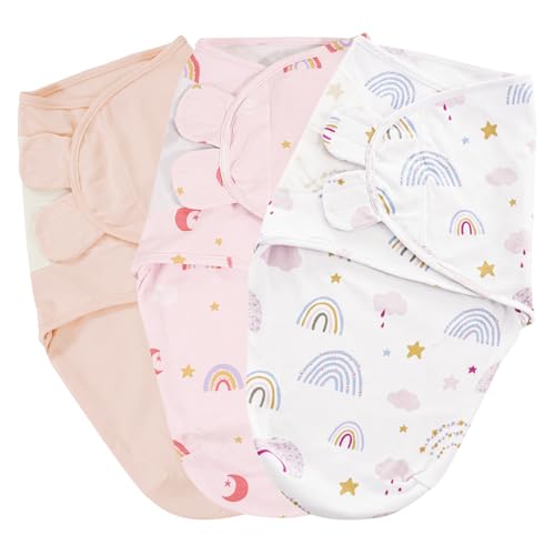 Image of PHF 100% Cotton Baby Swaddle Sleep Sacks for Newborn, 3 Pack Soft Breathable Baby Swaddle Sack 0-3 Months for Boys Girls, Easy Adjustable, Blanket Wrap, Newborn Essentials (Rainbow)