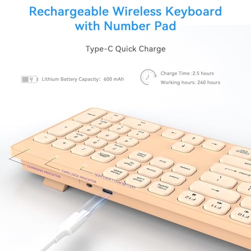 Image of Rechargeable Wireless Keyboard for Mac and Windows, Ultra Slim 2.4GHz Full-Size Keyboard with Low-Profile Quiet Keys, Compatible with PC, Laptop, Windows 11 /10 /8 /7 (Milk Tea)