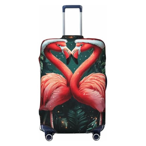 Christmas Two Flamingos Wearing Santa Hats Elastic Travel Luggage Covers Dustproof Scratch-Resistant Suitcase Protector Fit 22-24 Inch