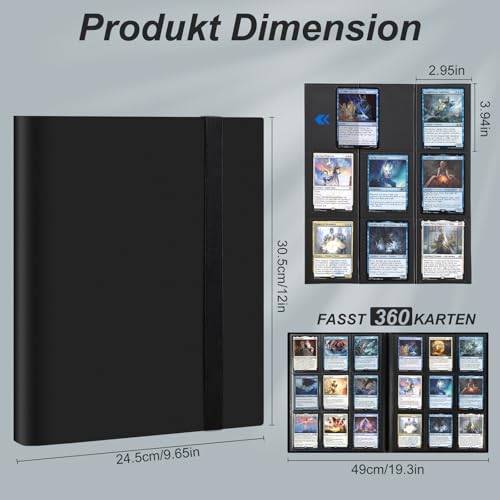 Mlikero Sammelalbum Karten, 360 Seitentaschen groß Sammelkarten Album, Sammelheft Sammelkarten Ordner Geschenk für Karten Sammler und Kinder Geburtstag (Schwarz)