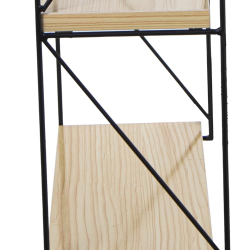 Étagère murale bois de hêtre véritable et cadre métal noir géométrique