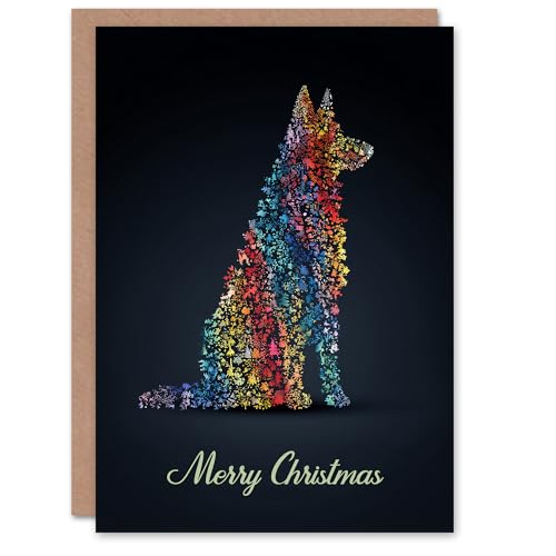 Artery8 Christmas Card Dog Lover Rainbow Colour Trees Pet Silhouette