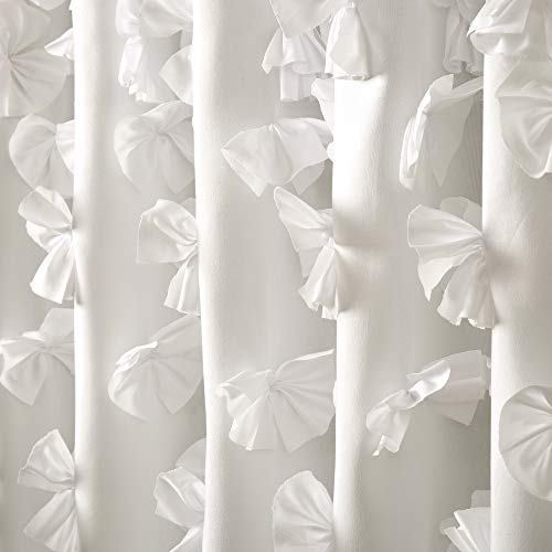 Lush Decor Riley Shower Curtain Bow Tie Textured Fabric Vintage Chic Farmhouse Style Bathroom Decor, White, 72" x 72" - Image 2