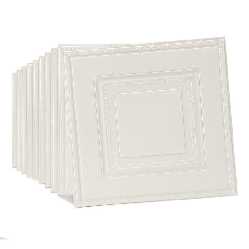 Tarwanear 10PCS White Grid Panels Peel and Stick 3D Wall Panels 35×35cm Self Adhesive Wall Tile Stickers Waterproof Removable Home Decor for Kitchen Bathroom Ceiling — image 1