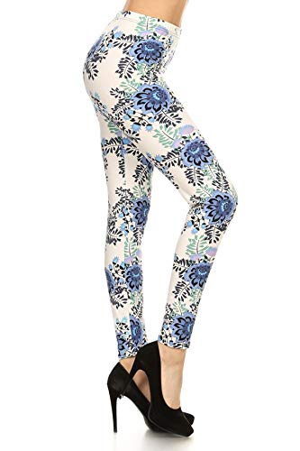 R641-OS Radiant Cornflowers Print Fashion Leggings