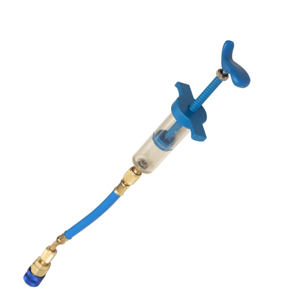 Injecteur d'huile de Climatisation Injecteur de Colorant d'huile A/C 30 ML 1oz avec Adaptateur de Coupleur Rapide Côté Bas SAE 1/4" Seringue de Remplissage d'Huile Climatiseur