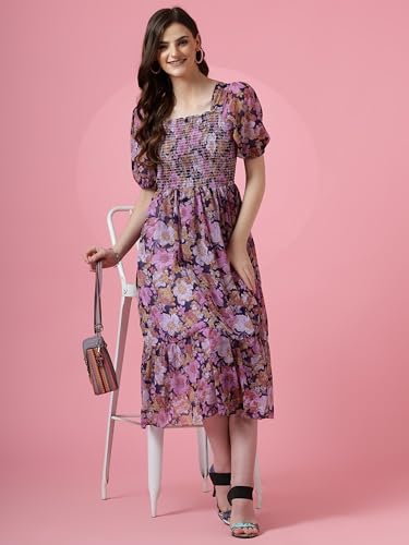 Image of Sheetal Associates Women's Maxi Floral Print Georgette Puff Sleeves Casual Dress