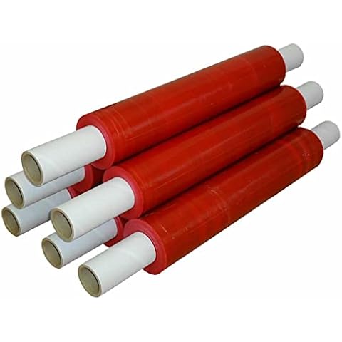 Tezraftaar® Pallet Wrap Roll Extended Core 400mm x 300m 20mu Tinted Red Stretch Shrink Cling Film Wrapping Roll for Moving House, Furniture & Industrial Uses Cover
