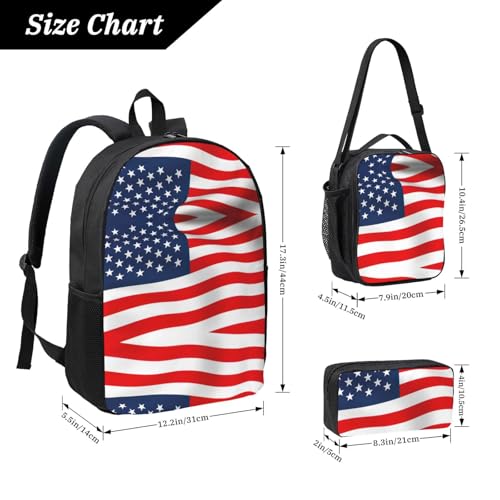 Sac à dos léger drapeau américain avec sac repas et trousse EdWal Noir