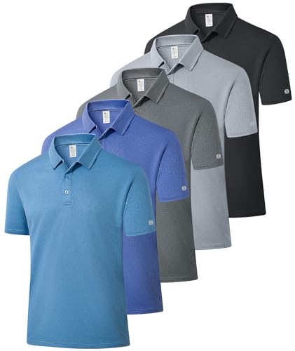 ZITY 5 Pack Mens Polo Shirts Short Sleeve Casual Performance Mois...