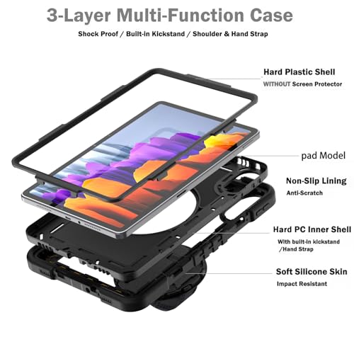 Coque Xiaomi Redmi Pad 2 11" antichoc robuste avec dragonne rotative pour professionnels - Noir