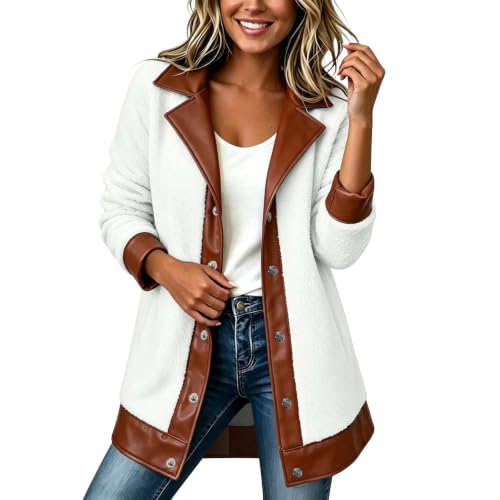 European Fall Outfits for Women Fluffy Hoodie Long Fleece Jacket Women Teddy Fleece Contrast Trim Coat Lapel Snap Button Fall Clothes for Women 2026 Abrigos De Mujer Elegantes Dresly Capsule Wardrobe - image 1
