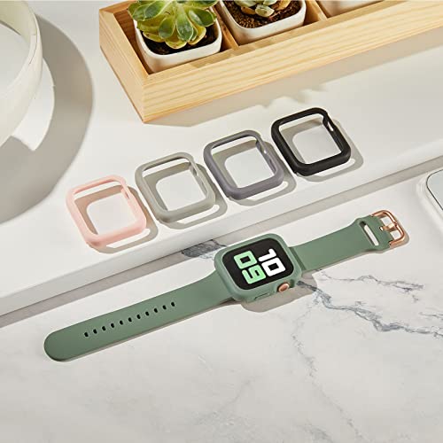 Recoppa compatible for Apple Watch Screen Protector 45mm with Sensitive Slim Tempered Glass,Newest Colorful TPU Cases Protective Covers for iWatch Series 7 BlueGrey/SandPink 45mm 2 pack - Image 3