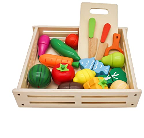 Mamabrum Jouet Cuisine Enfant - Set Fruits et Légumes à DéCouper en Bois, 17 PièCes avec Ustensiles, Planche, Couteaux et BoîTe de Rangement - Jeu...