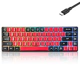 Wired Portable 60% Mechanical Feeling Gaming Keyboard,RGB LED Backlit Compact 68 Keys Mini Wired Office Keyboard for Windows Laptop PC Mac Gamer, Typist, Travel on Business Trip- Red and Black