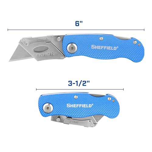Image of Sheffield Lock Back Utility Knife 3 Pack with Aluminum Handle | Lock Back Utility Knife, Box Cutter with Aluminum Handle, Single Utility Knife Blade Included