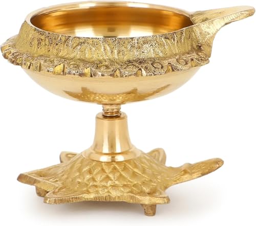 Zap impex Lampada ad olio tradizionale in ottone Deep Diya lampada a olio indiana Diwali Puja Kuber Tortoise Diya (1)