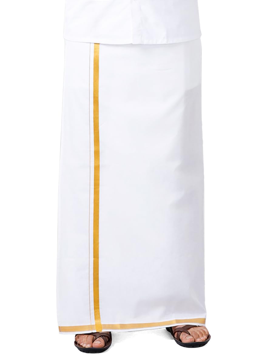 RAMRAJ COTTON Men's Ready-to-Wear Velcro/Adjustable Single-Layer Dhoti with Bold Border and Side Pocket-picture-25